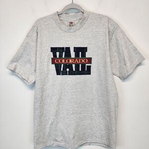 Vintage 90s Top Threads Colorado Vail T-shirt Size L Gray Short Sleeve Crew